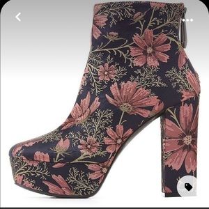Qupid Floral Heeled Boots - Pink and Black